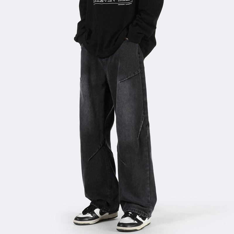 Retro Blue Wide-leg Jeans Men s Loose Straight 2026 New American High Street Boys Pants Autumn Overalls S чёрный
