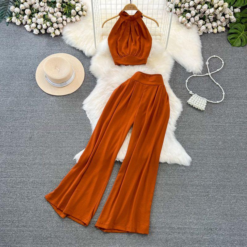 Off-the-Shoulder Seaside Holiday Slim Looking Straight-leg Fashion Suit