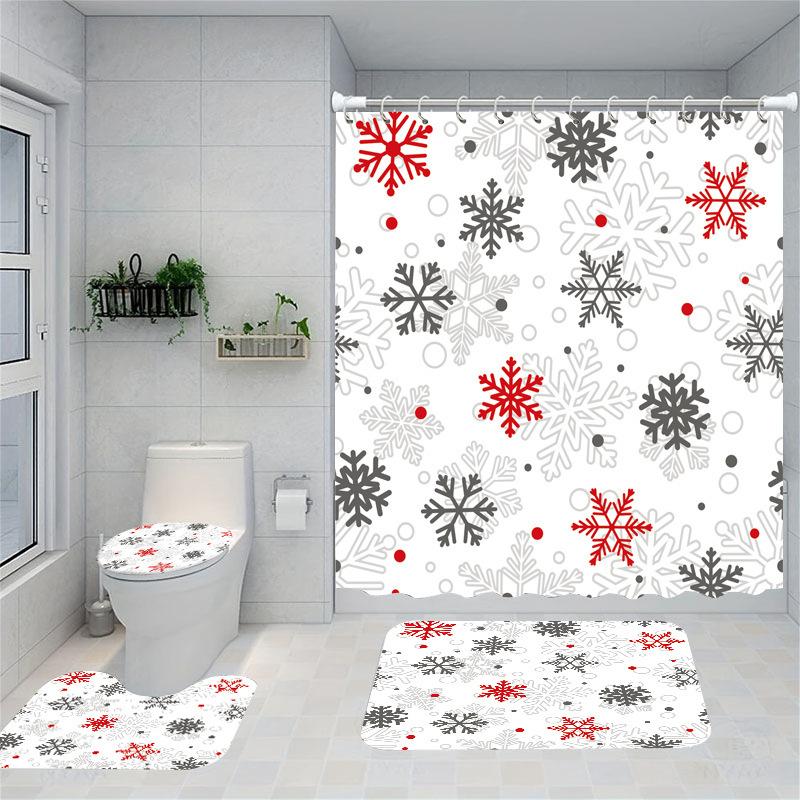 Christmas Series Shower Curtain Digital Printing Bathroom Shower Curtain Four-Piece Polyester Shower Curtain