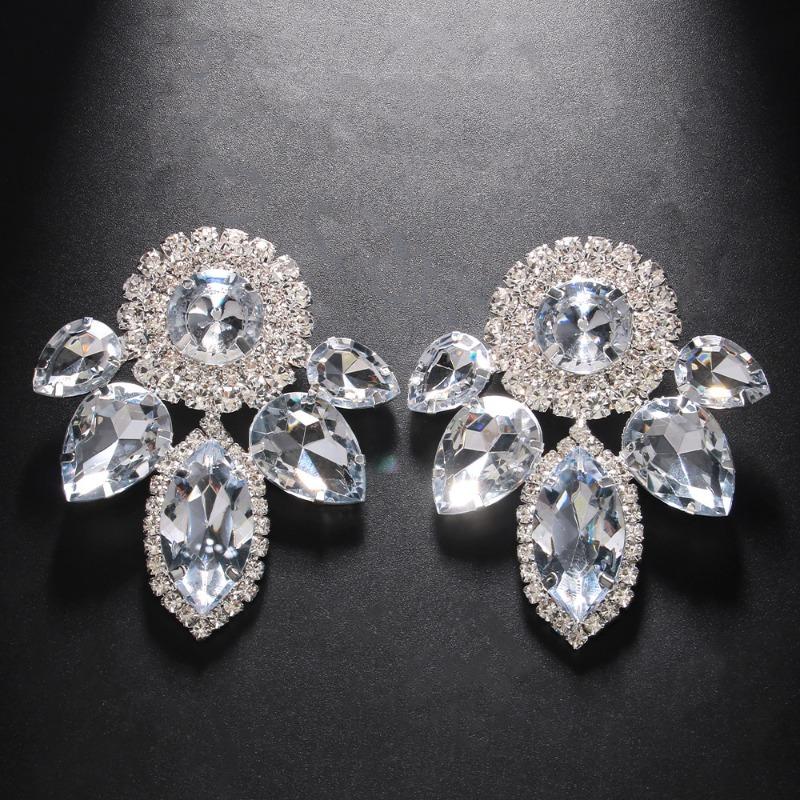 Exaggerated Rhinestone Necklace Set, Personalized Luxury Multi-layer Water Drop Necklace Shiny Earrings Jewelry Set