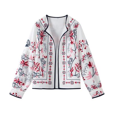Mode Gedruckt Jacke Frauen Retro Stil Langarm Dünn Mantel Beiläufige Lose O-ansatz Zipper Paneled Damen Große Größe Jacke Herbst