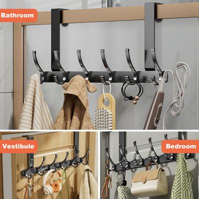 Türhaken mit 5/6/7 Haken, stanzfrei, abnehmbar, robust, aus Karbonstahl, Türrückwandmontage, zum Aufhängen von Mänteln, Handtüchern, Taschen, Hüten, Schals, Organizer, Kleiderbügel