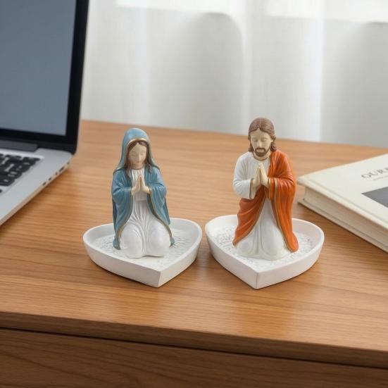Catholic Rosary Holder Resin Prayer Rosary Stand Blessed Virgin Mary/Jesus Tabletop Jewelry Organizer Religious Gifts for Christian Home Decor