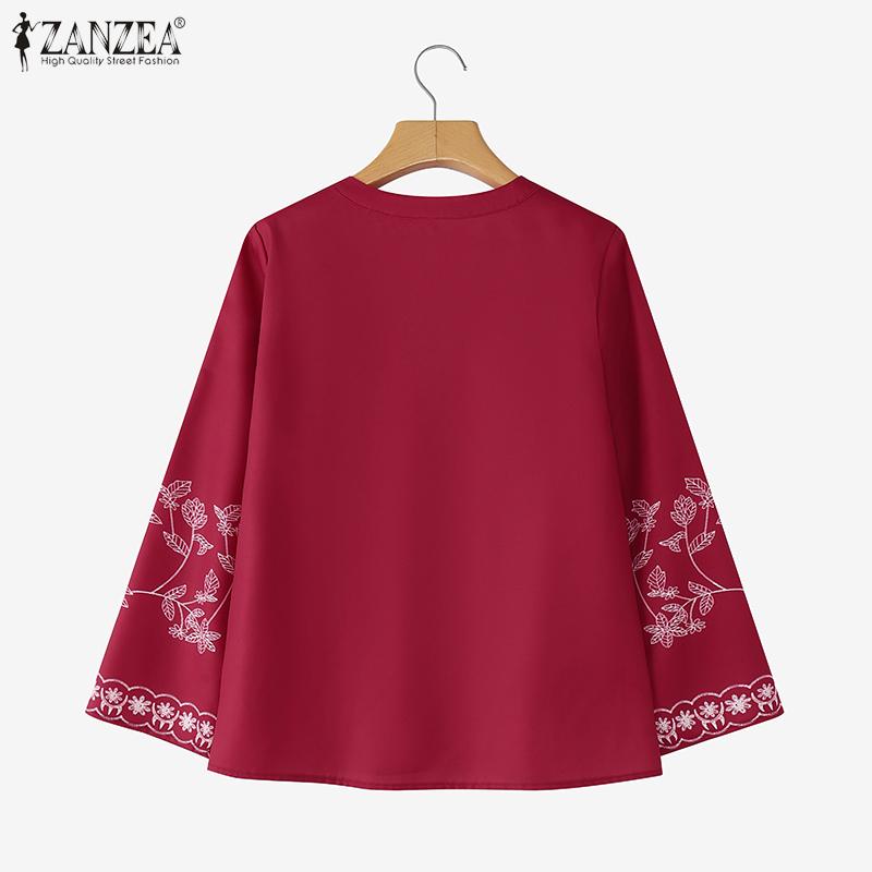 ZANZEA Ethnic Print Casual V-Neck Long Sleeve Women Blouse