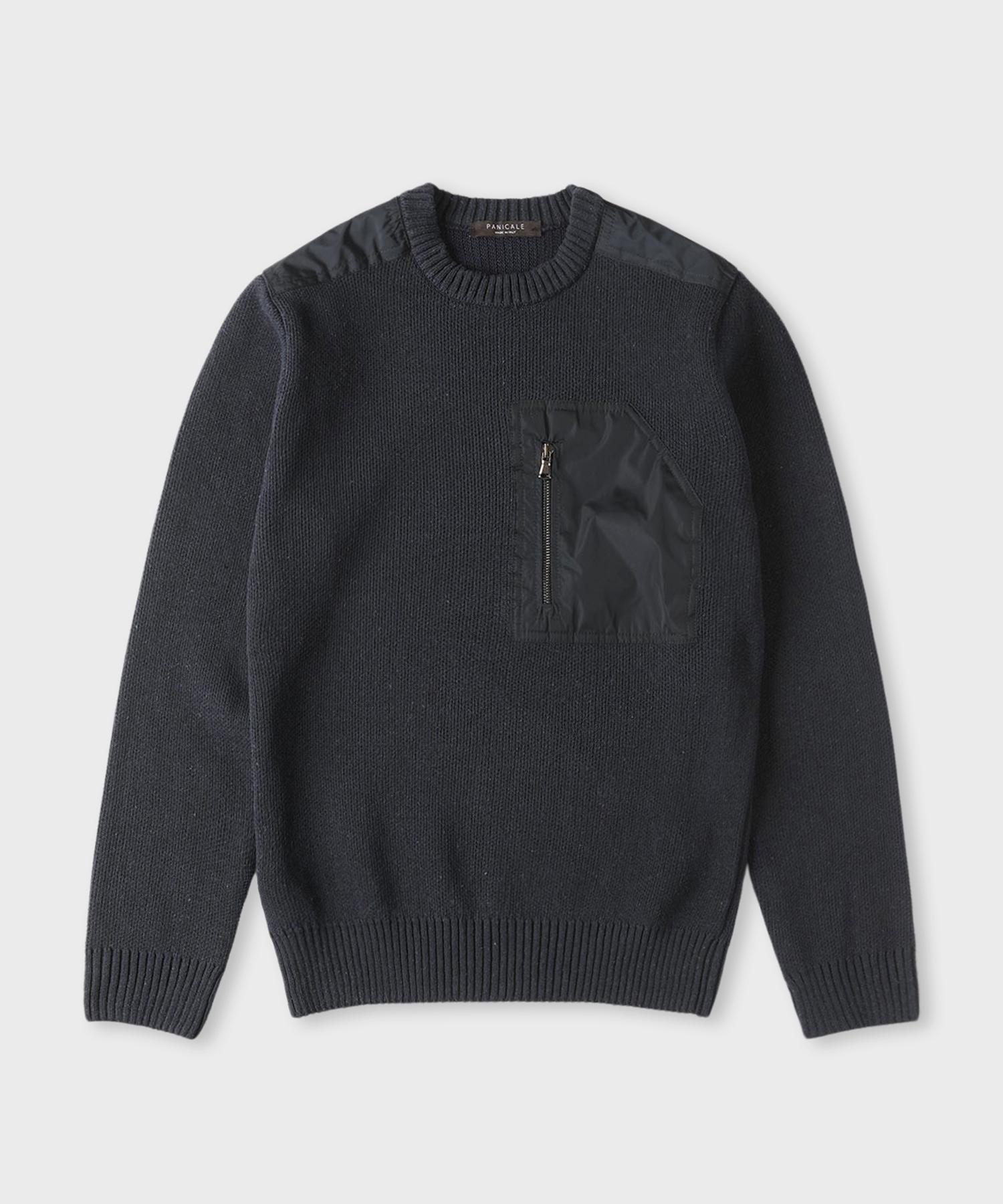 Panicalle Navy Wool Blend Pocket Sweater Brown/M