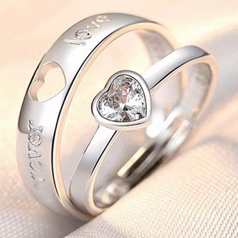 Adjustable Crown Diamond Couple Rings: Stylish Korean-Inspired Wedding Proposal Bands for Men and Women