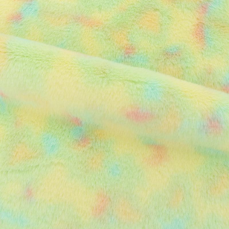 Tecido de pelo de coelho de imitação de veludo tingido com gradiente de arco-íris com cores de fantasia