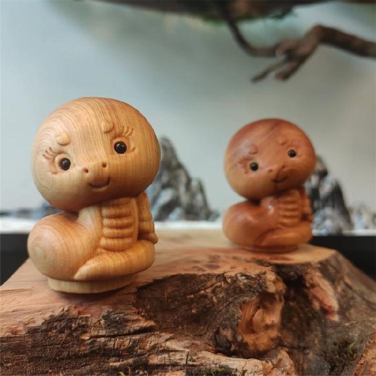 2025 Snake New Years Figurine Statue Wood Carving Zodiacs Snake Decoration Desk Car Interior Ornament