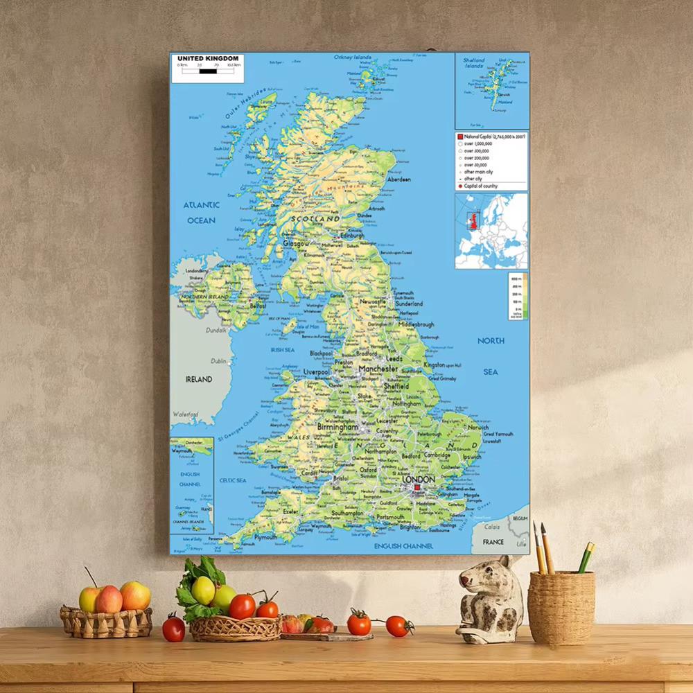 Poster pieghevole con mappa del Regno Unito, dipinto senza cornice, per decorare la parete del soggiorno, gli strumenti da viaggio