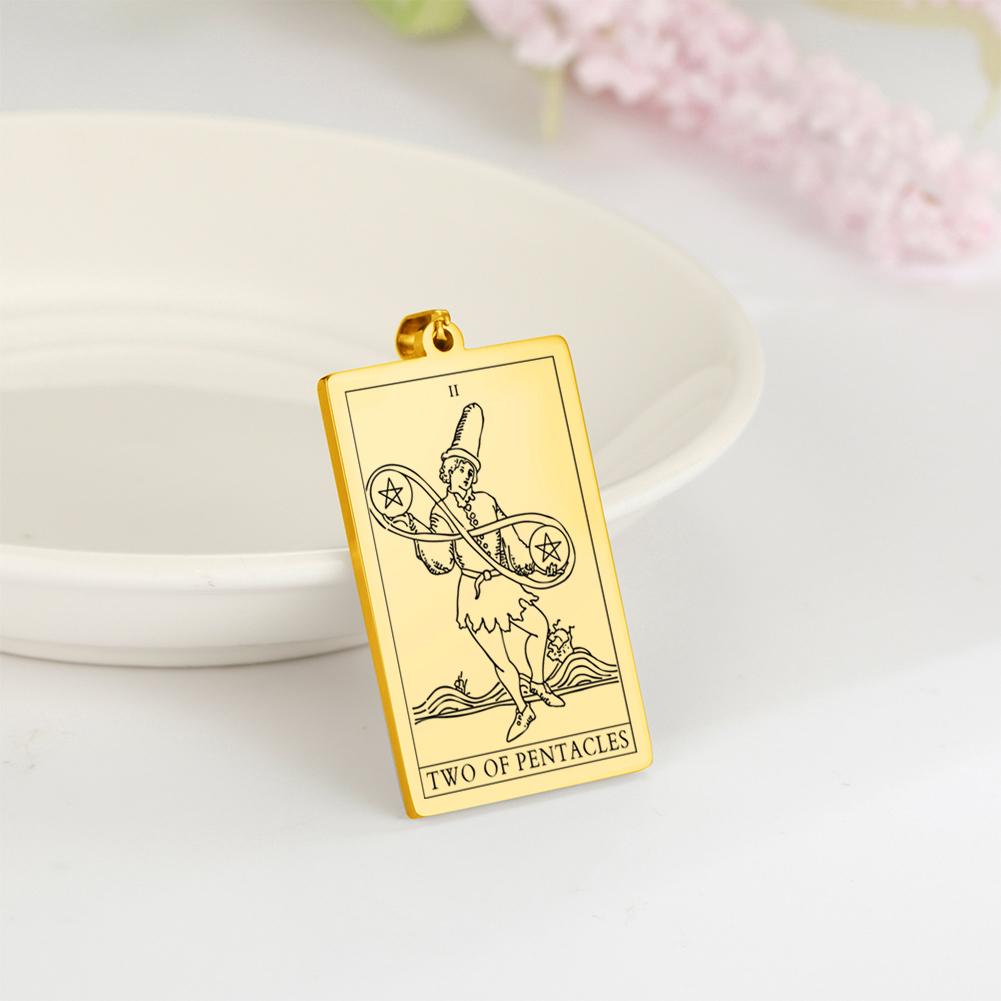 Dawapara Pentacles Tarot Card Pendant for Necklace Stainless Steel Golden Black Jewelry Accessories Charms Pendants