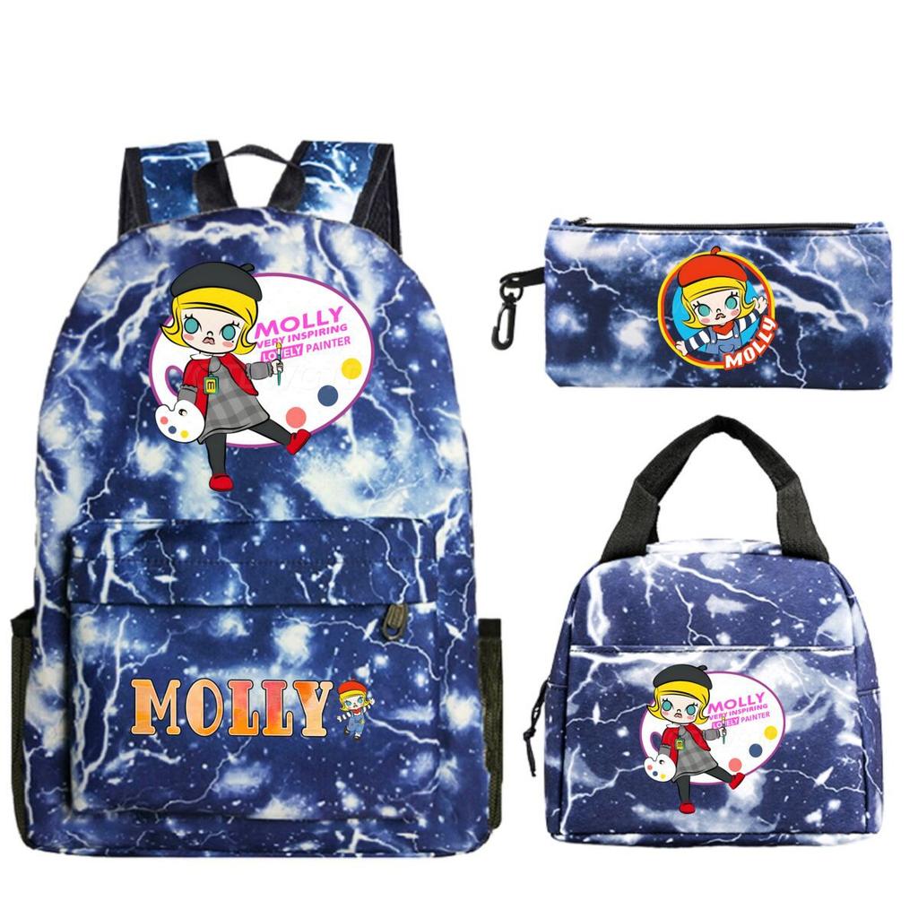Cute Molly Cartoon Peripheral Casual Backpack Printing Trend Primary and Secondary School Schoolbag Three-piece Set