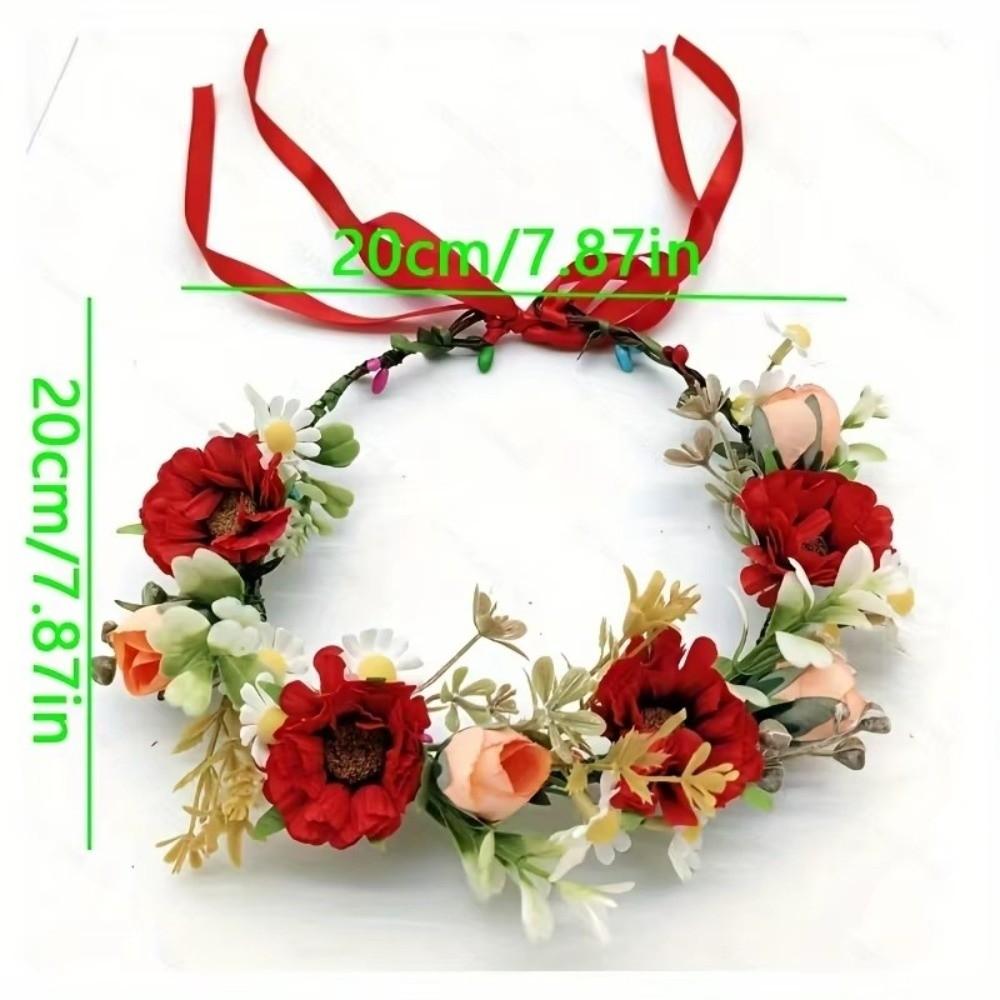 Vintage Forest Flower Wreath Adjustable Ribbon Plastic Floral Headband Flower Flower Leaf Headbands Wedding