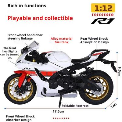 1:12 Alloy R1 R3 Motorcycles Models Toys Alloy Cars Wheel Steering Miniature Motorcycle Light Sound Vehicles Table Decoration
