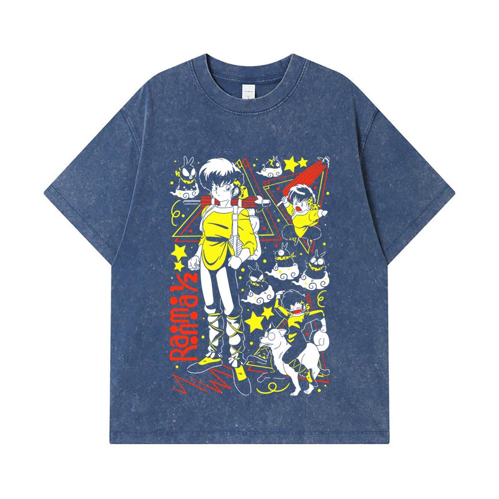 

275 GSM Washed T-shirts 100% Cotton Ranma 12 V7 Ryoga Print Unisex Heavy Cotton T Shirt 2XL