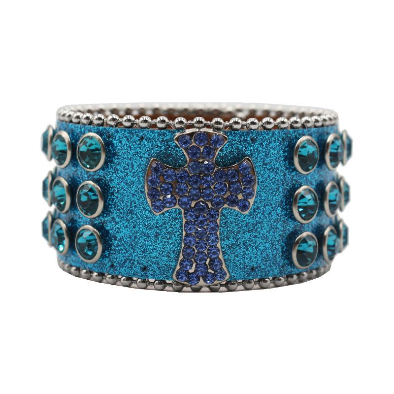 Hip-hop Trendy Rhinestone Bracelet, Personalized Diamond-encrusted PU Leather Bracelet