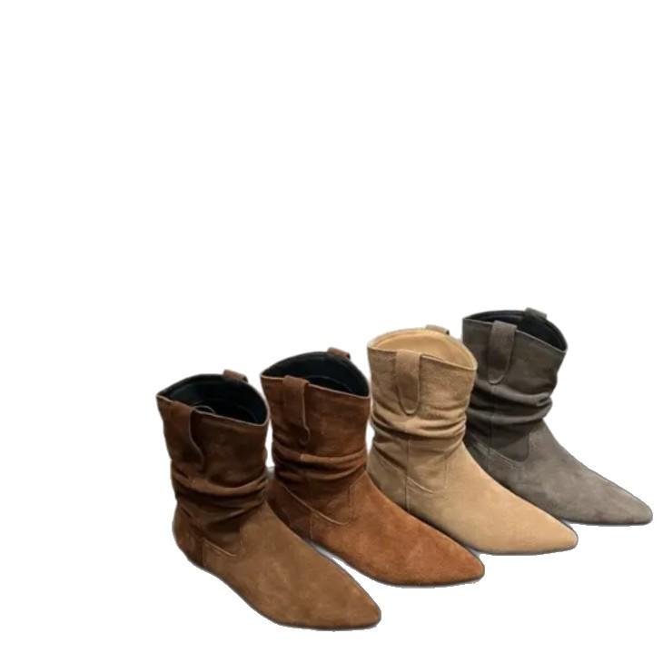 Korean version autumn and winter color system inner height increase short tube new small square pointed naked boots thin fashion short boots
