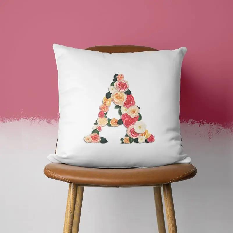 Pillow Home Decor Chair Pillowcase Wedding Decoration Cushion Cover Pink Flower Letter Sofa Car