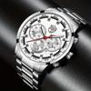3pcs/set Fashion Men's Casual Round Pointer Stainless Steel Quartz Wrist Watch & Bracelet & Necklace, Ideal Choice for Gifts