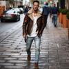Veste Homme Intégrée en Fourrure Veste Polaire en Cuir