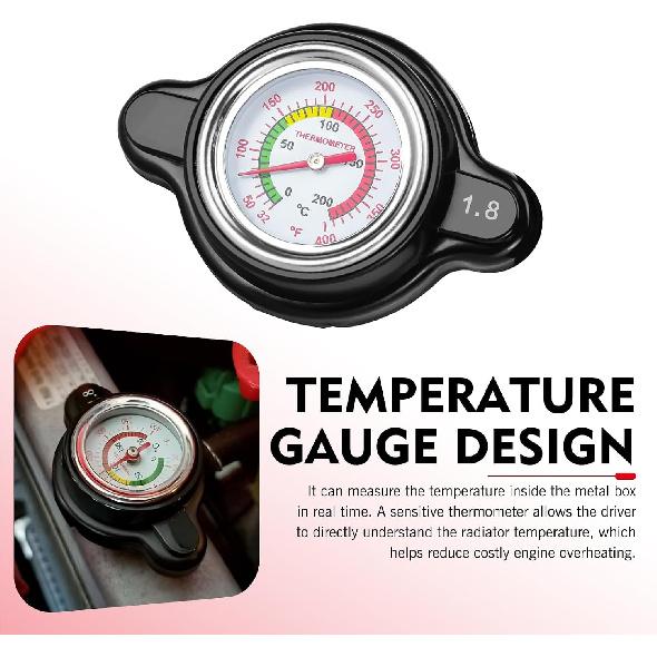 1 PC High Pressure Radiator Cap with Temperature Gauge, 1.8 Bar 26 PSI Alloy Radiator Cover, Compatible with Honda CRF CR-XR, Suzuki DR-Z RMZ, Yamaha