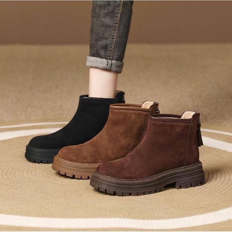 Retro velvet Martin boots autumn and winter new outer wear velvet boots thick soles increase height versatile and thin short boots women