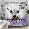 Funny Highland Cow In Bathtub Shower Curtain Green Plants Eucalyptus Leaves Sunflower Lavender Shower Curtains Bathroom Decor