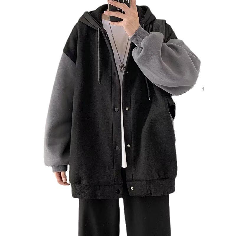 Men's Trendy Patchwork Hooded Cardigan - 2024 Autumn Hong Kong Style