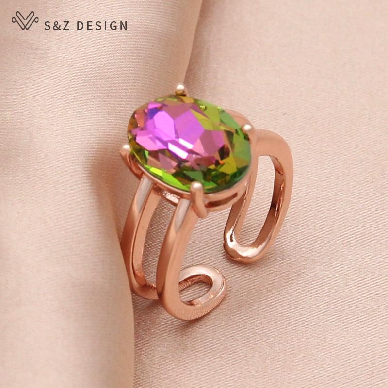 Fashion Egg Shape Oval Crystal Adjustable Rings For Women Wedding Elegant Rose Gold Color Jewelry Fine Gift