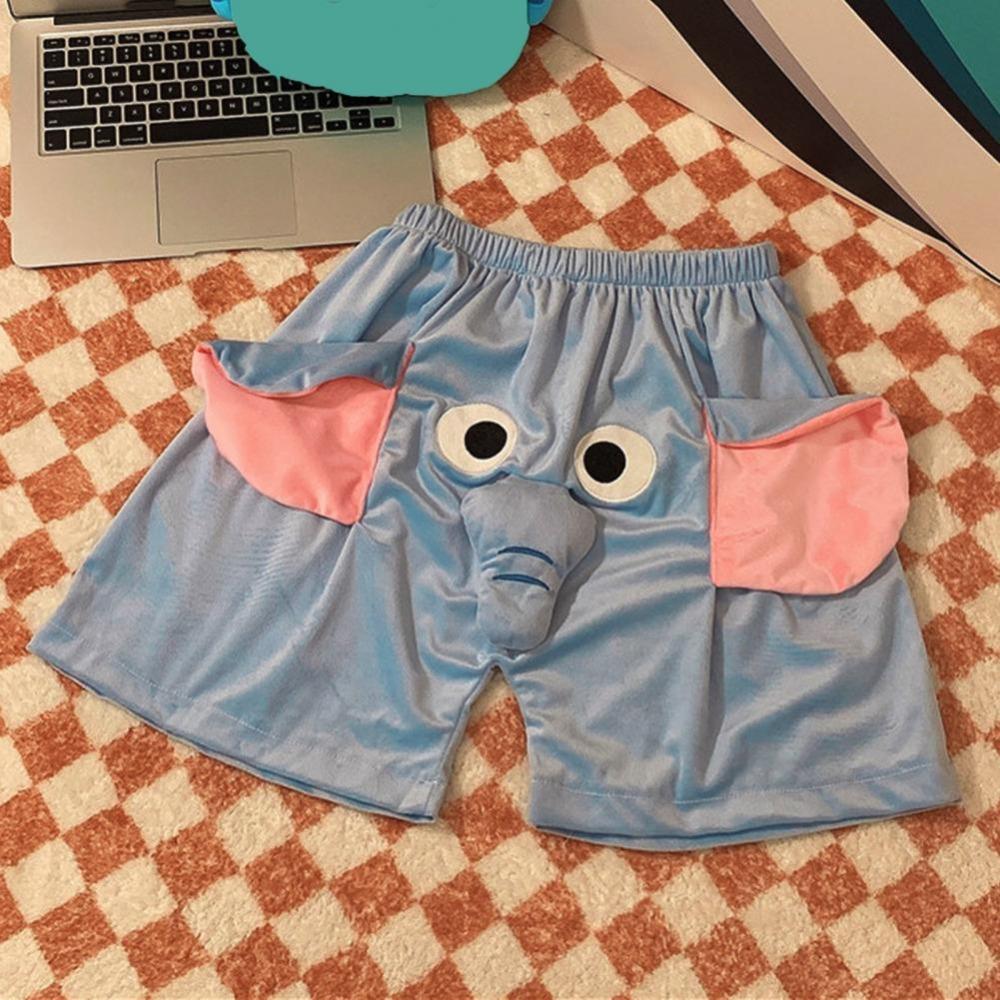 Loose Velvet Elephant Shorts 3D Ears Trunk Trousers Casual Funny Plush Sleepwear Men Women