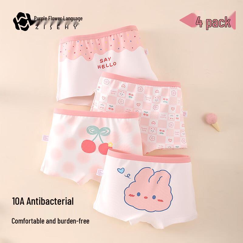 Purple Floral Girls 4-Pack Cotton Boxer Briefs 3XL