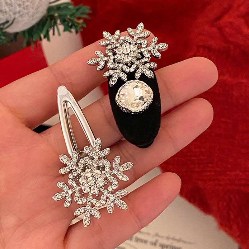 Fermaglio per capelli a fiocco di neve di alta gamma con strass - Accessorio da donna autunno/inverno per frangia e fronte