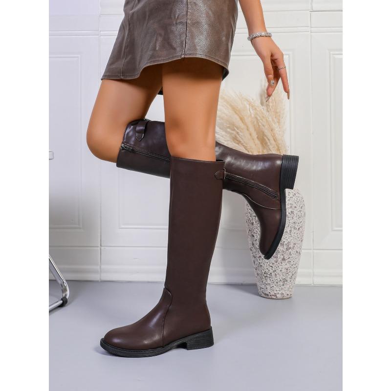 Slim High Boots 2025 Winter New Size Round Toe Side Zipper British Style Knight Boots for Women