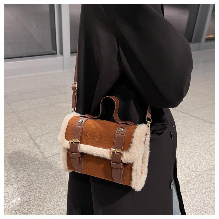 Fluffy Plush Crossbody Bag for Women Cute Square Shoulder Handbag with Magnetic Closure