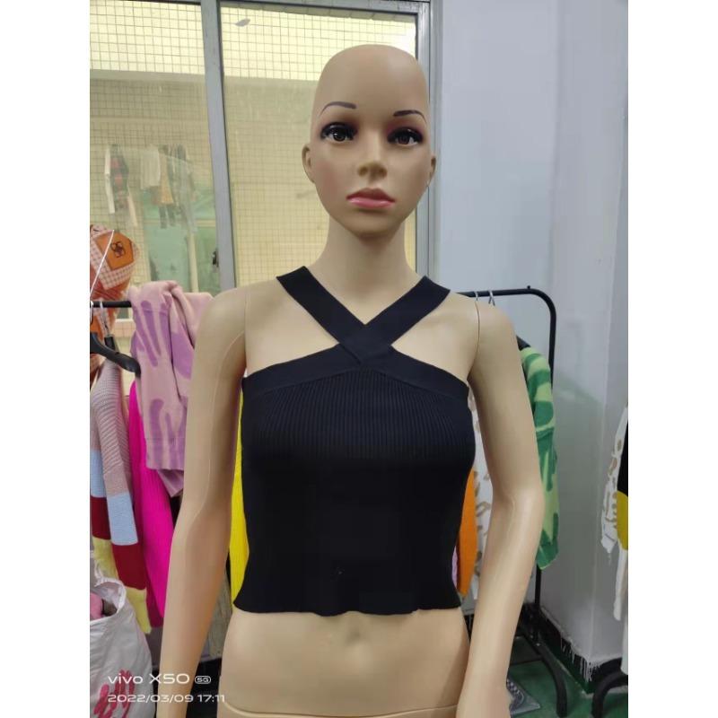 Überkreuzter Strick-Haltertop Rückenfrei Eng Schlankmachend Bandage und Brustbandage