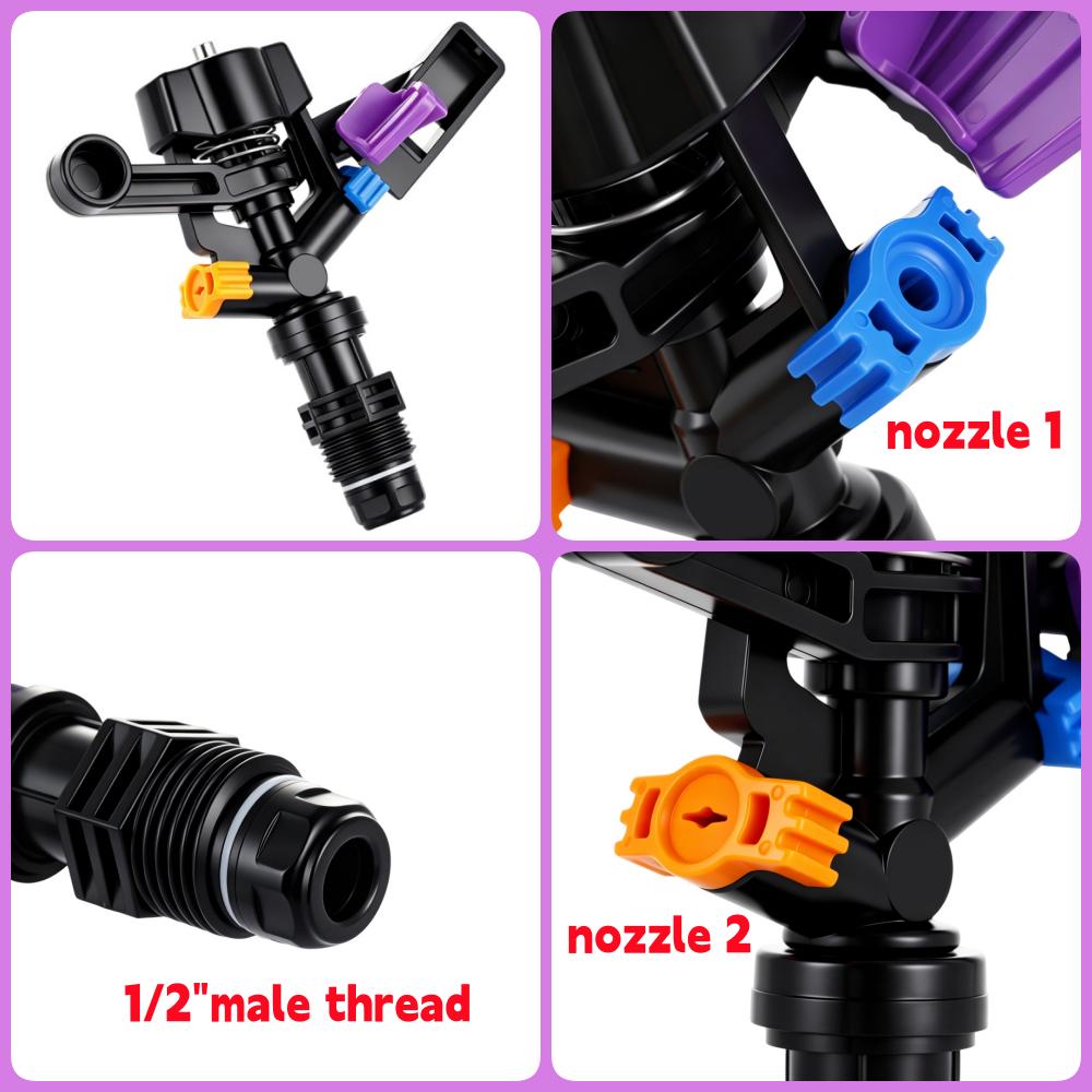360 Degree Automatic 2-outlets Sprinkler Head 1/2" Male Thread Rotary Rocker Nozzle Garden Lawn Farmland Irrigation Sprayer 4Pcs
