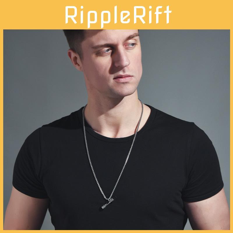 Stylish Dumbbell Necklace For Men With Unique Titanium Steel Pendant Perfect For Fitness Enthusiasts