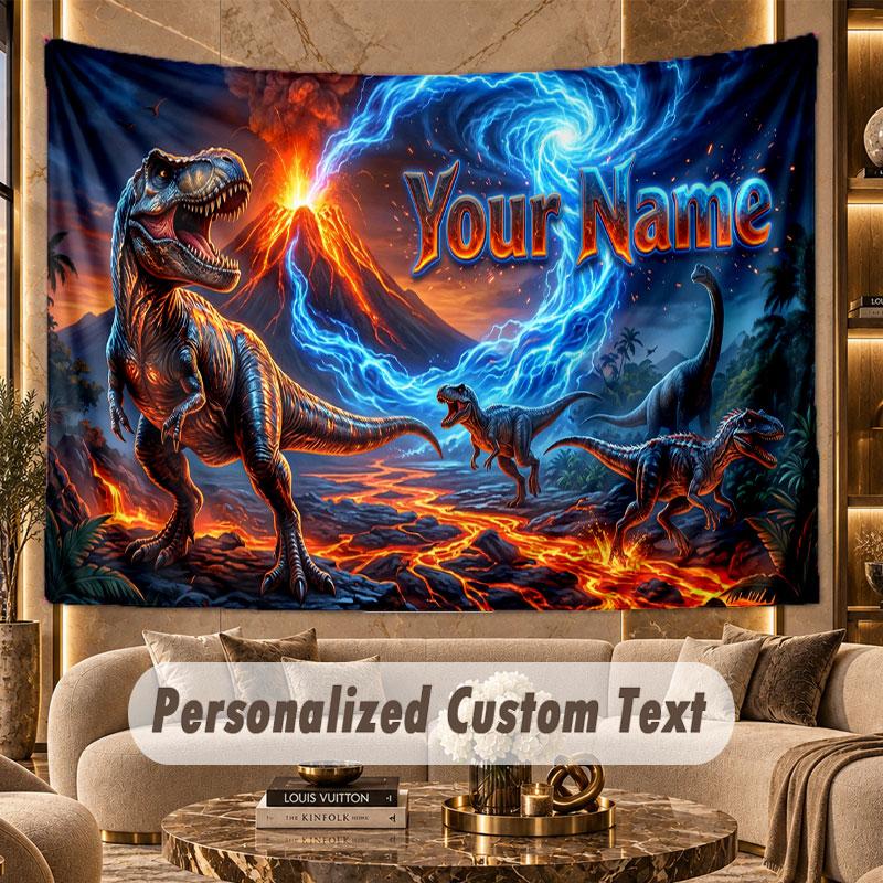 Dinosaur (577) Theme Personalized Tapestry Custom Name Text Wall Hanging Tapestry Home Background Decoration