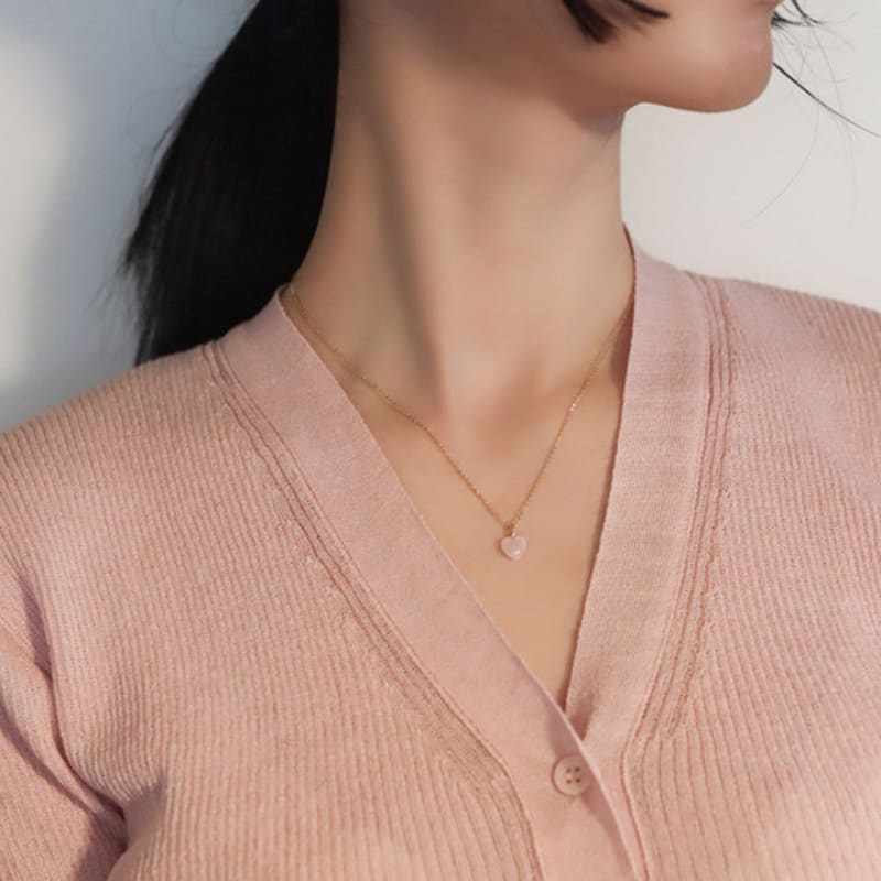 Modernlike 14k Gold-filled Silver Pink Quartz Crystal Heart Necklace