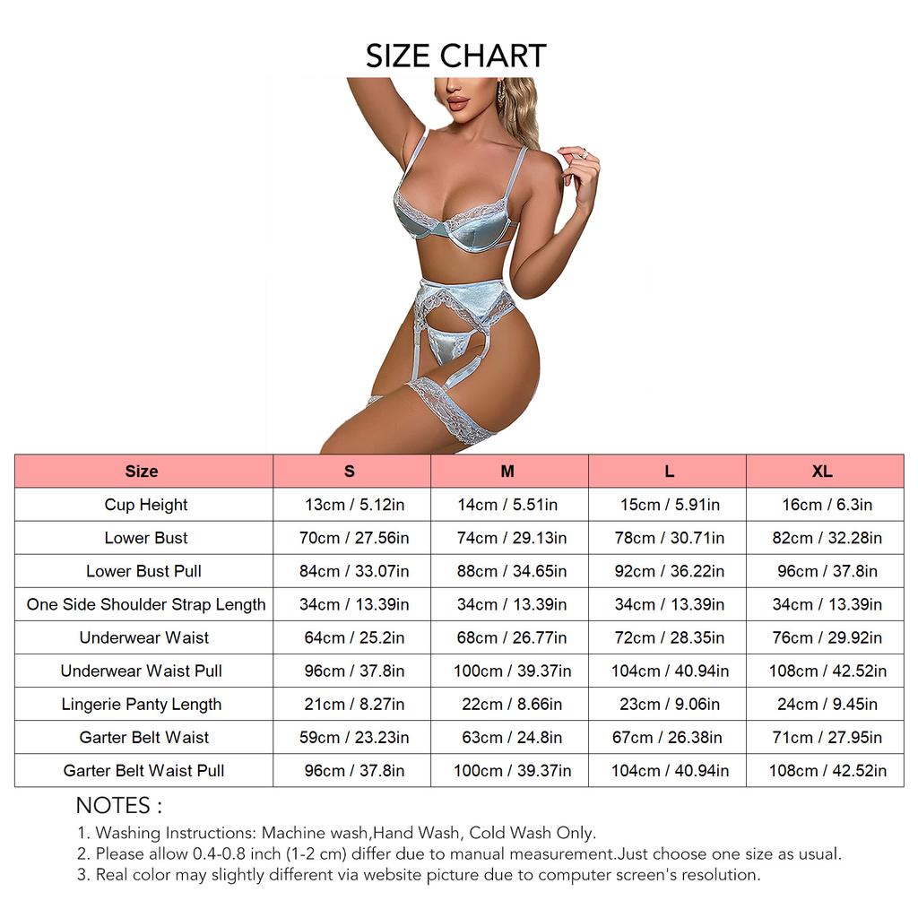 Lace Garter Lingerie Sets with Bra Garter Belt Leg Rings Lingerie Panty Breathable Soft Lace Underwear Set for Women