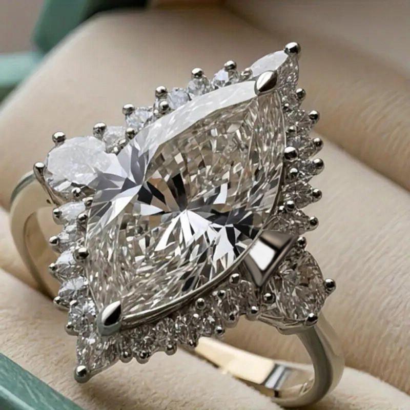 

925 Sterling Silver Simple Classic Horse Eye Zircon Ring For Women Engagement Wedding Luxury High Quality Fine Jewelry 8
