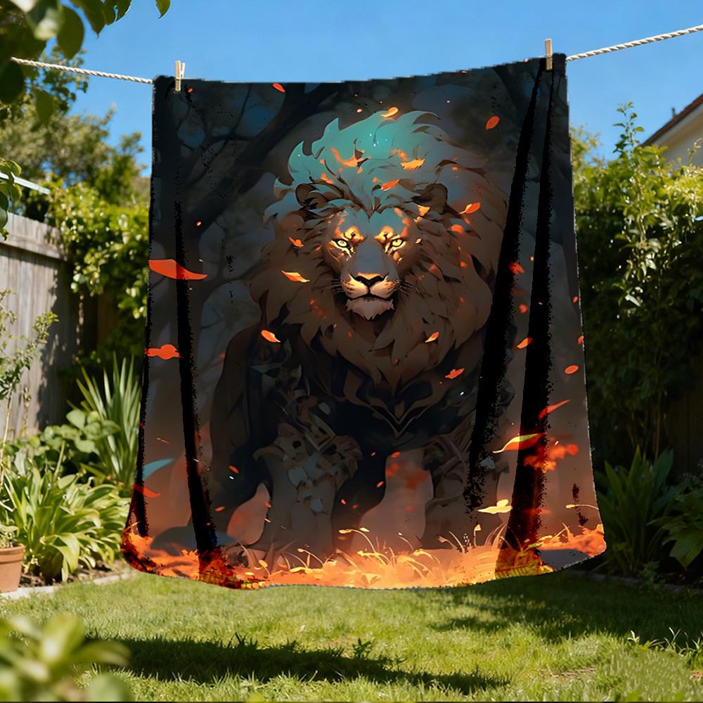 1pc Lion King Artwork Throw Blanket Polyester Fiber, Lightweight Flannel, Soft & Warm, All Season Use for Outdoor, Camping Digital Print