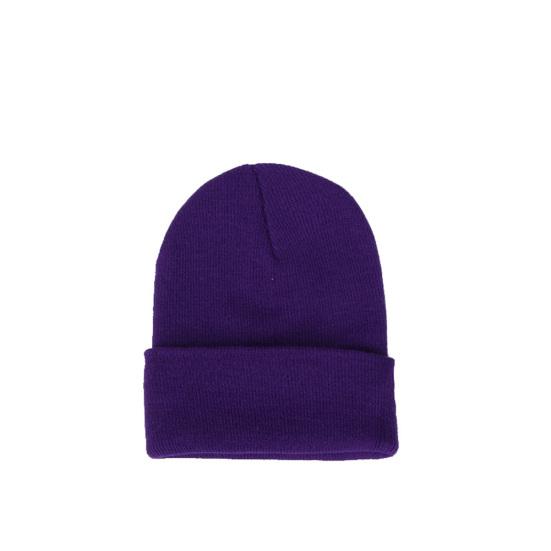 Men Women Solid Color Warm Woolen Knitted Cap Fluorescent Cuffed Beanie Hat