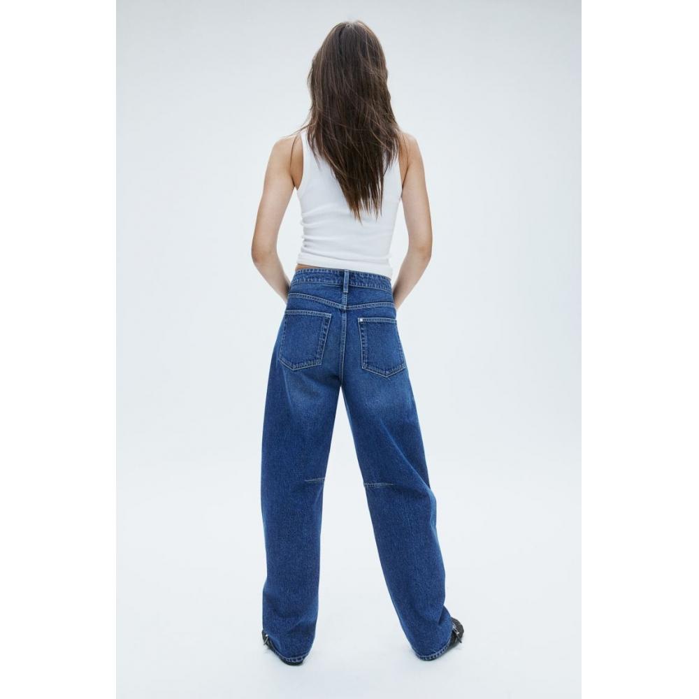 H M Regular Waist Super Barrel Jeans Blue