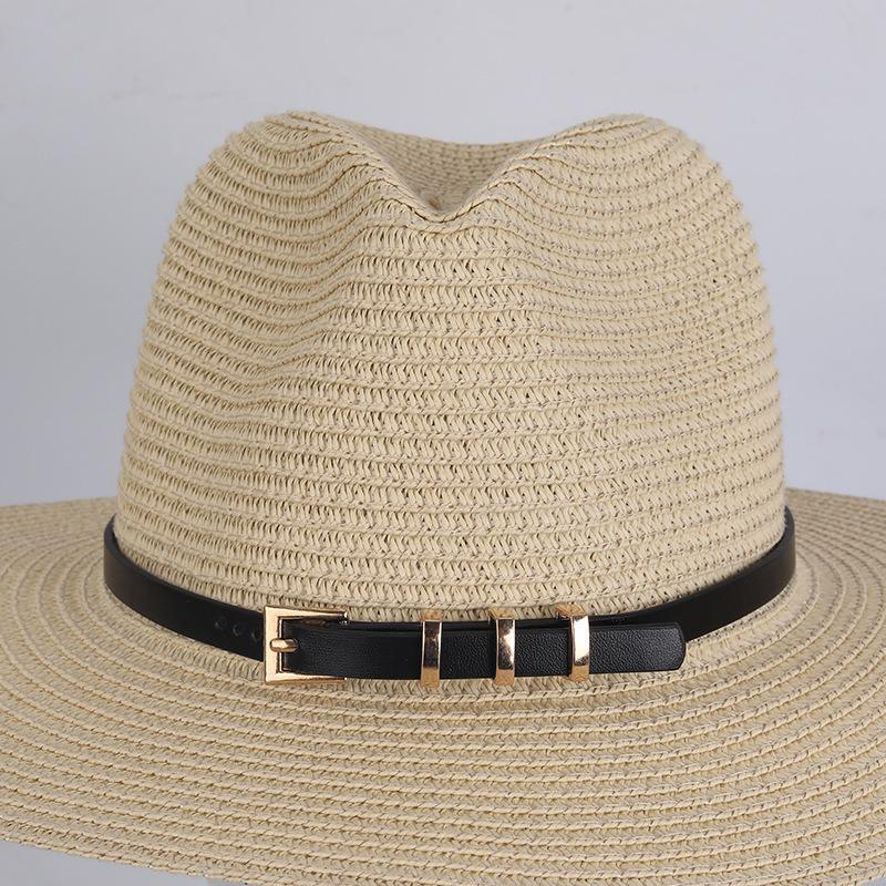 Retro European & American Straw Hat with Leather Buckle and Creative Hatband Decoration