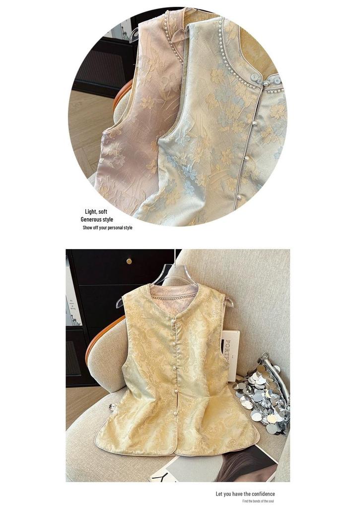 Spring Floral Vest for Women: Chinese Style, Plus Size, Mid-Aged Fashion