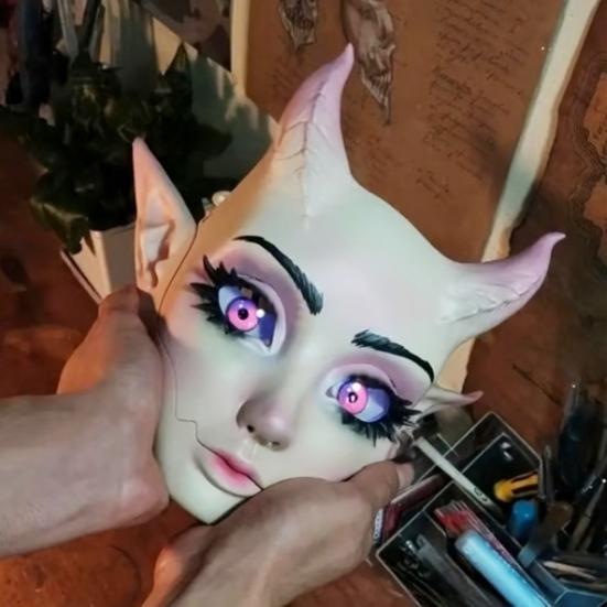 Yousheng Sheep Horn Demon Halloween Face Guard Terrifying Human Face Guard Scary Prop Parties Haunted House Scares Animal Face Guard