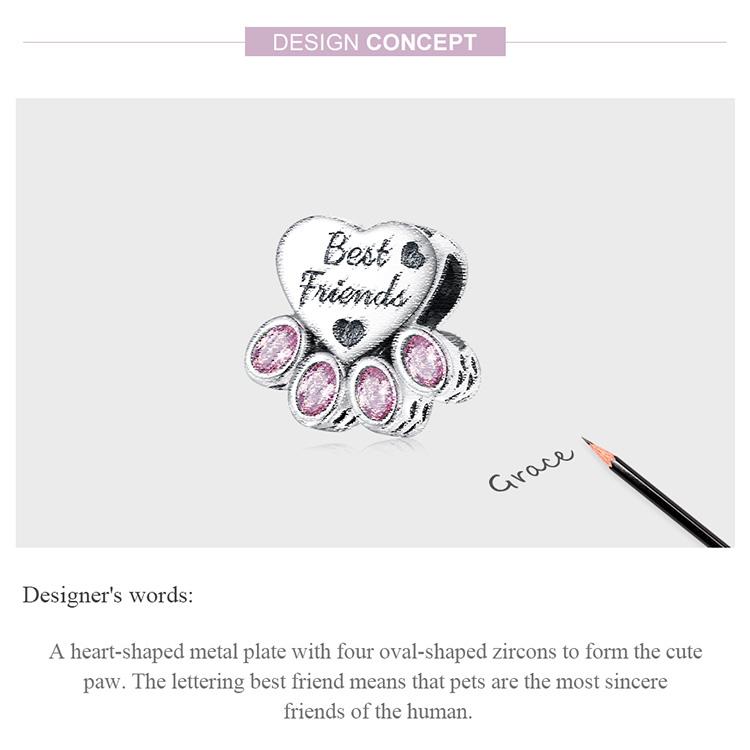 Bamoer 925 prata esterlina original rosa oval zircon cão pata forma charme contas para mulheres jóias finas