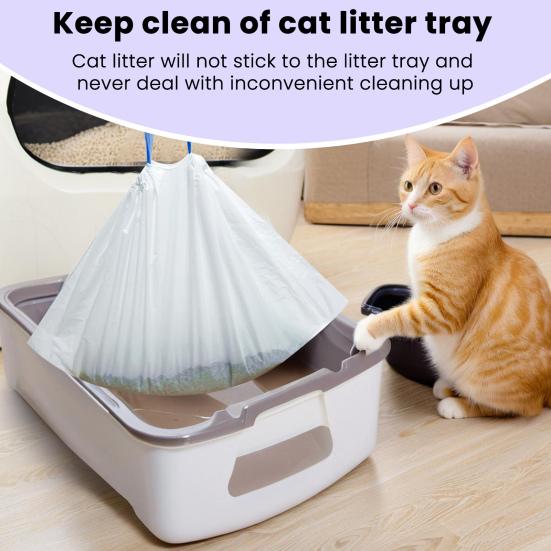 20Pcs Self Cleaning Cat Litter Box Liners Extra Thick Drawstring Trash Bags Leak-Proof Design Garbage Bags