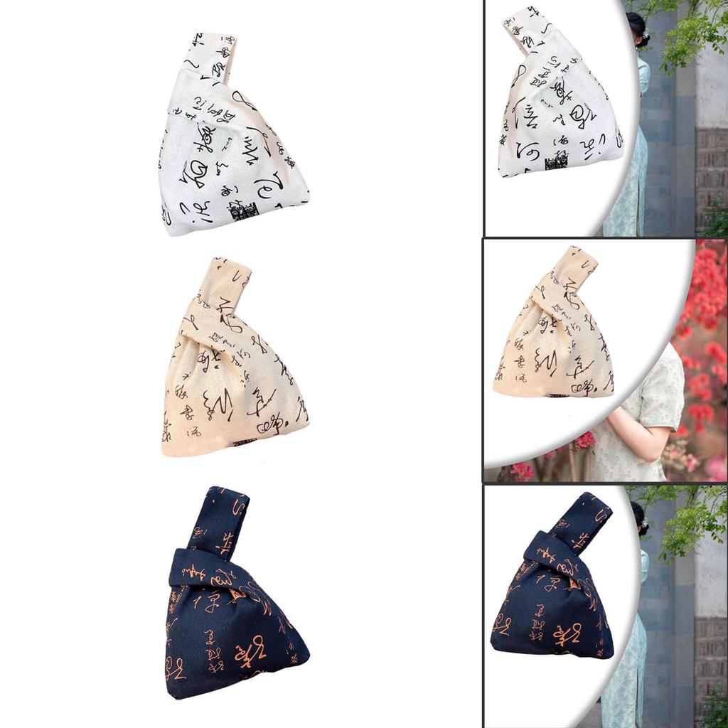 Chinese Calligraphy Pattern Knot Bag Casual Portable Purse for Business Events