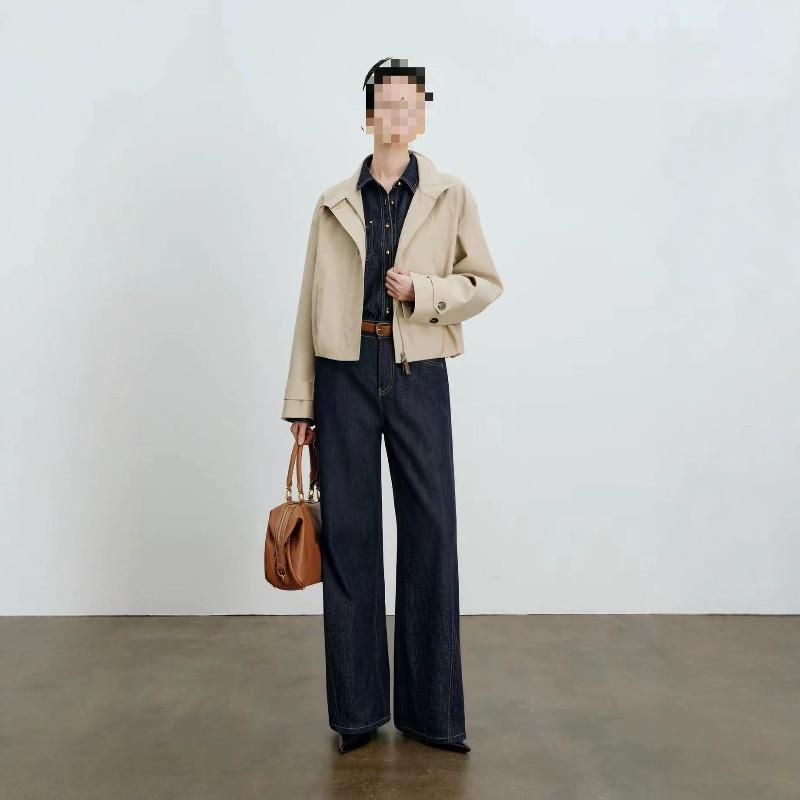 Stand-up collar cotton and linen blended commuter style fashion short loose trench coat